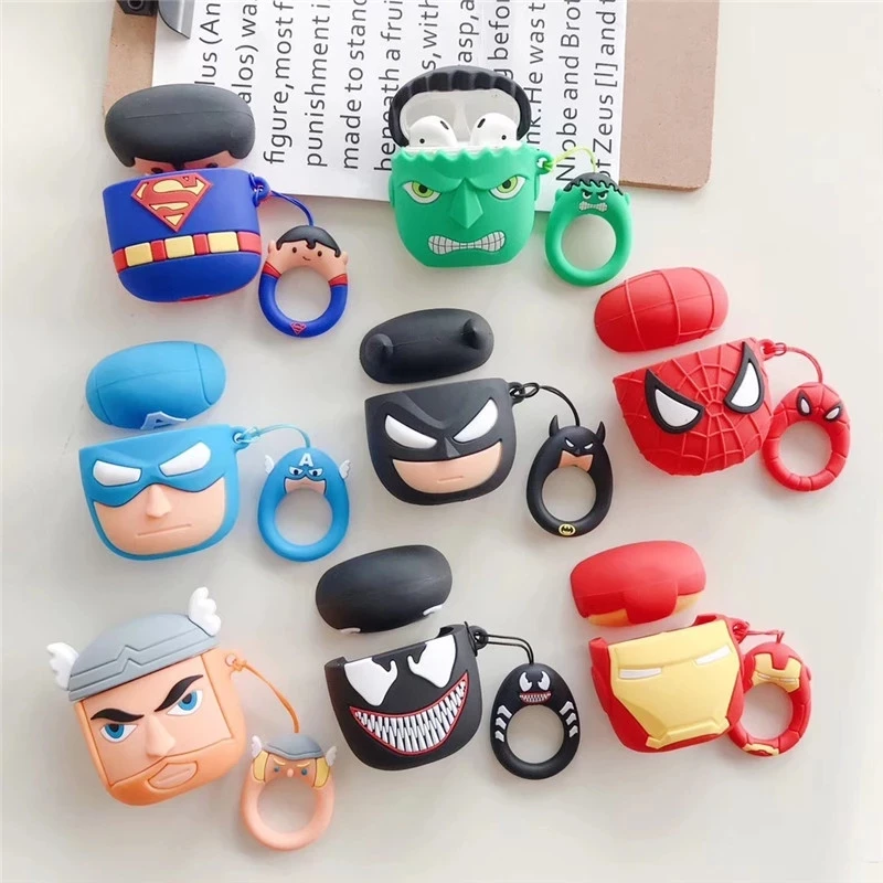 

2020 Hot Selling Marvel Superhero Series Apple AirPods Case Cartoon Silicone 3D Strap Earphone Cover for Apple AirPods Case