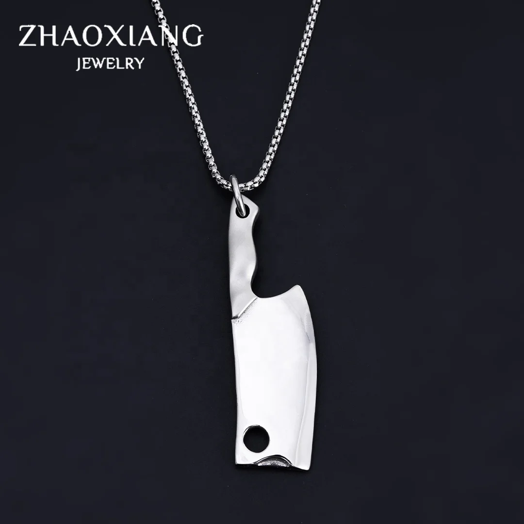 

Manufacturer Smooth Stainless Steel Black Display Pendant Necklace Knife For Men Punk Trendy Jewelry