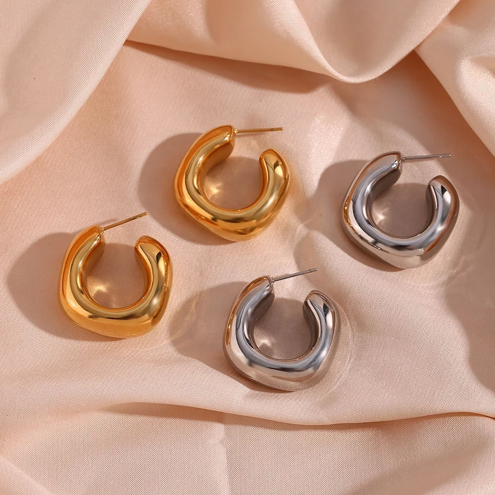Drop Shipping Hollow Chunky 18K Gold Plated Stainless Steel Hoop Earring Tarnish Free Jewelry