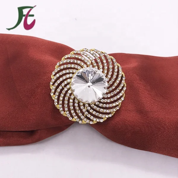 

bulk Wholesale Elegant Gold Metal Rhinestone Napkin Ring For Wedding