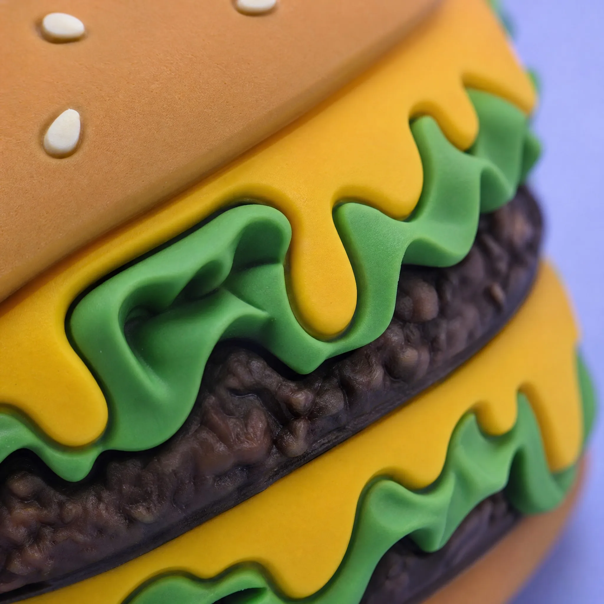 Macro Detail of 3D Micro-Injection Melted Cheese Drippings and Patty Texture on PVC Magnet