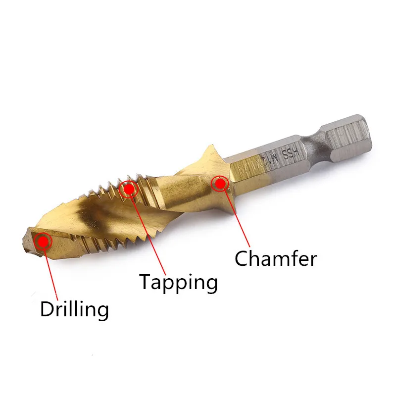 6pcs Hss4241 Screw Taps Drilling And Tapping Machine 3 In 1 Combination