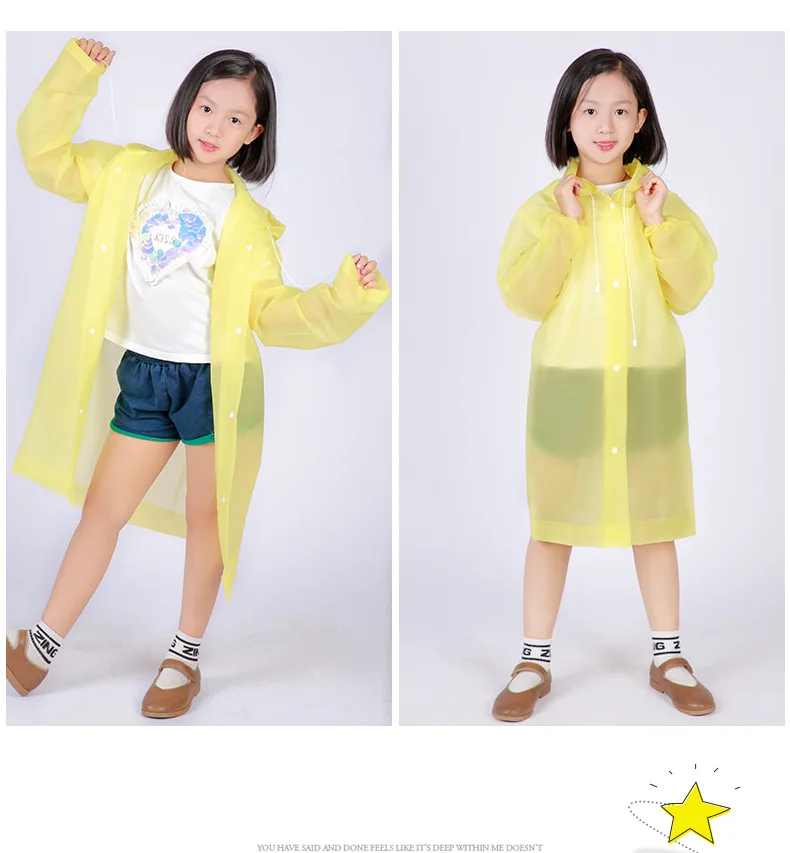 

Portable Kids Children Rain Poncho, Reusable Raincoat with Hoods and Sleeves with orange, 6 colors