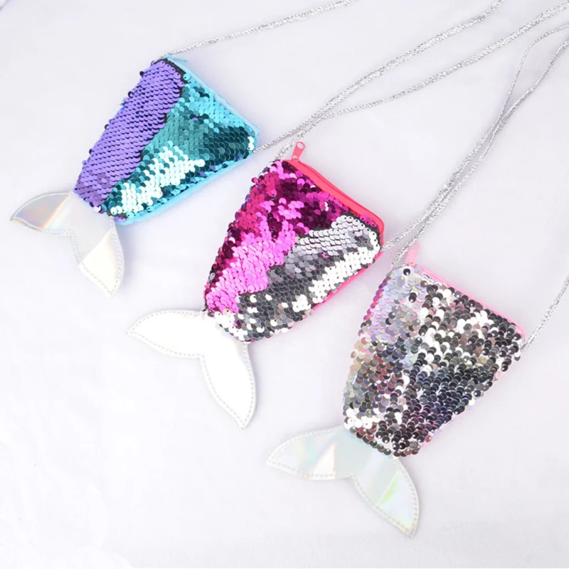 

Small Mini Coin Purse Messenger Bag Crossbody Satchel For Kids Girls Mermaid Sequin Bling Bags Backpack, 6 colors