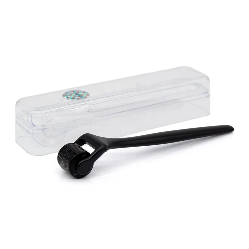 

Amazon Best Selling Microneedle Derma Roller 540 Titanium Needles Medical Grade Therapy Dermaroller, Matte black+transparent plastc box