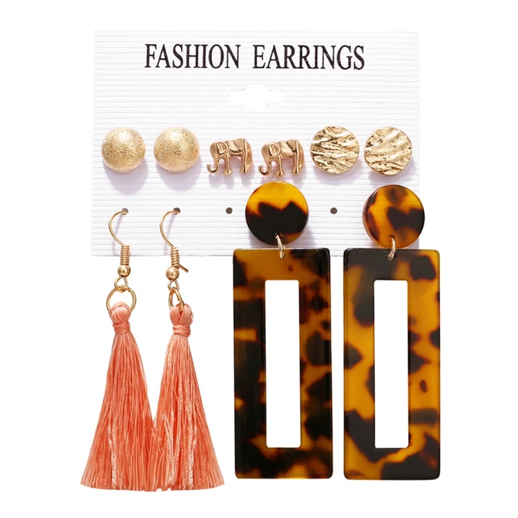 

NUORO Personality Geometric Elephant Round Gold Ball Acrylic Drop Stud Earring Women Fashion Party Jewelry Tassel Earrings Set