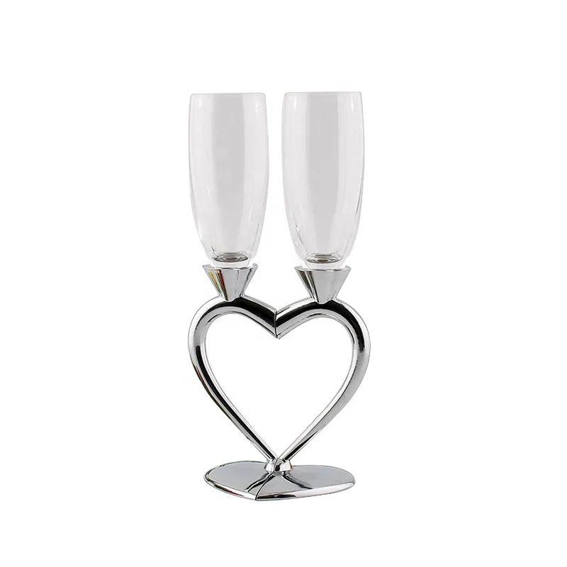 

Heart-shaped crystal champagne cup set couple glasses wedding gift party crystal glass goblet, Customized colors acceptable