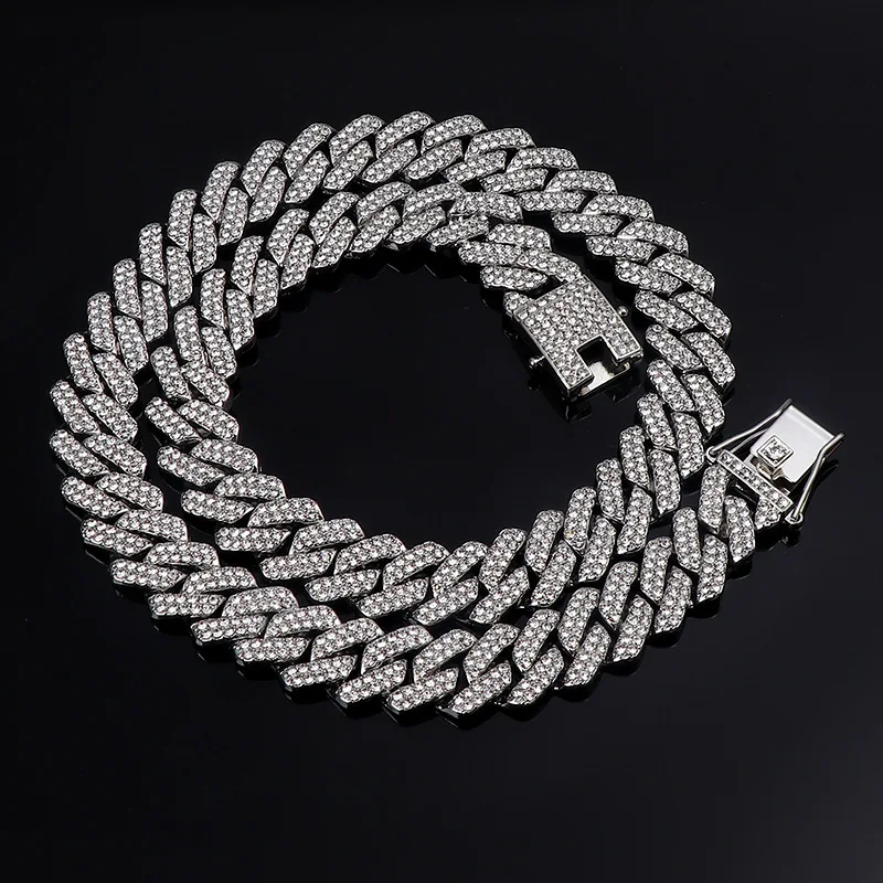 

G1721 RTS Hip Hop Jewelry Bling Iced Out Alloy 14mm Prong Cuban Link Chain Necklace For Men