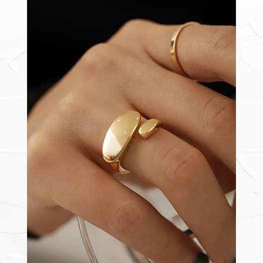 

Irregular Circle Gold Plated Rings Shiny Plain Geometric Rings for Women French Minimalist Stacking Adjustable Ring Trendy 2021, Gold/matte gold