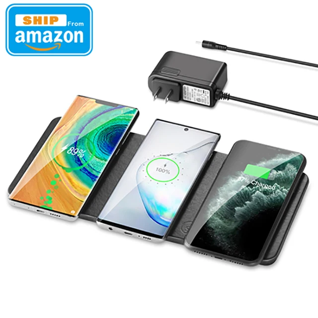 

[Ship From Amazon]ZealSound Wireless Charging Pad Leather Triple Wireless Charger for Multiple Phone