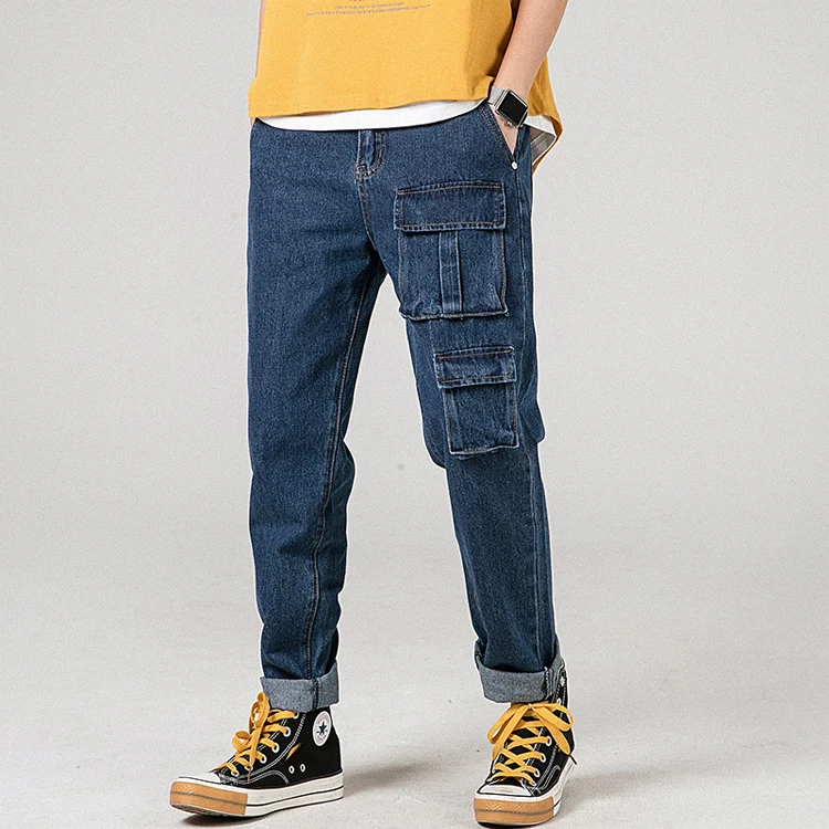 

2019 new Hot sale Men Loose Straight Falling feeling trousers Leisure Travel style Wide leg Cargo pants, Colors