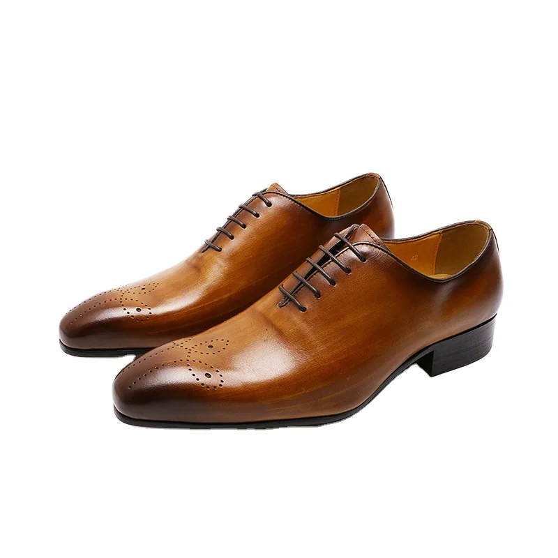 Classic Men's Dress Shoes Leather Overall Cut Handmade  Pointed Toe Lace up Formal Business Men's Party Oxford Hoes