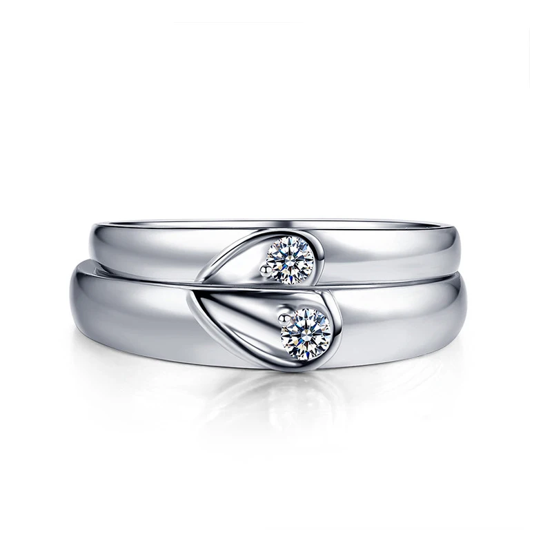 

2021 Hot S925 Sterling Silver Ring Love Wedding Couple Open Adjustable Set Engagement Jewelry Men Women Zircon Wedding Rings