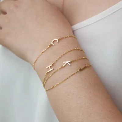 

Custom Jewelry 18k Gold Plated Personalized Sideways Initial Letter Bracelet Stainless Steel Letter Bracelet for Men Women