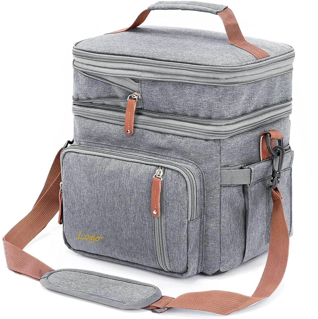 

Grey Men's Double Compartment Lunch Bag Insulated Lunch Cooler Tote with Shoulder 2 Roomy Reusable Water-resistant Lunch Box