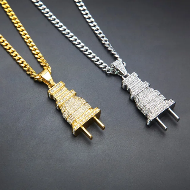 

Fashion Hip Hop Plug Pendant Necklace Natural Plating Gold Jewelry Accessories For Men Long Chain Necklace, As pictures