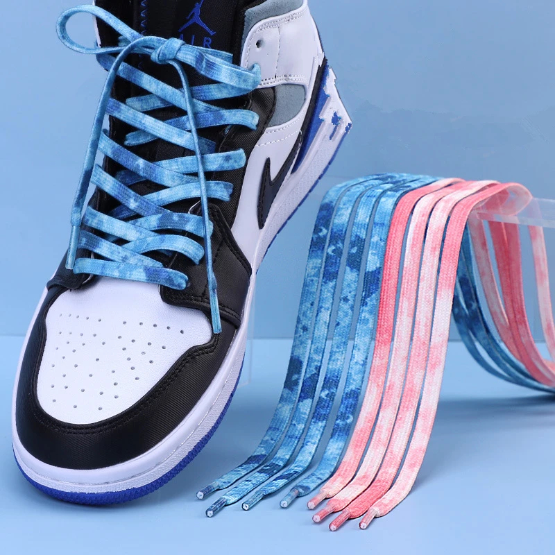 

Anamorphism Flat Shoelace Anamorphosis Shoe Lace AF1 Gradient Color Bootlace Mix Blue LIke Denim Shoestrings Tie Dye Shoelaces, 11 colors available in stock