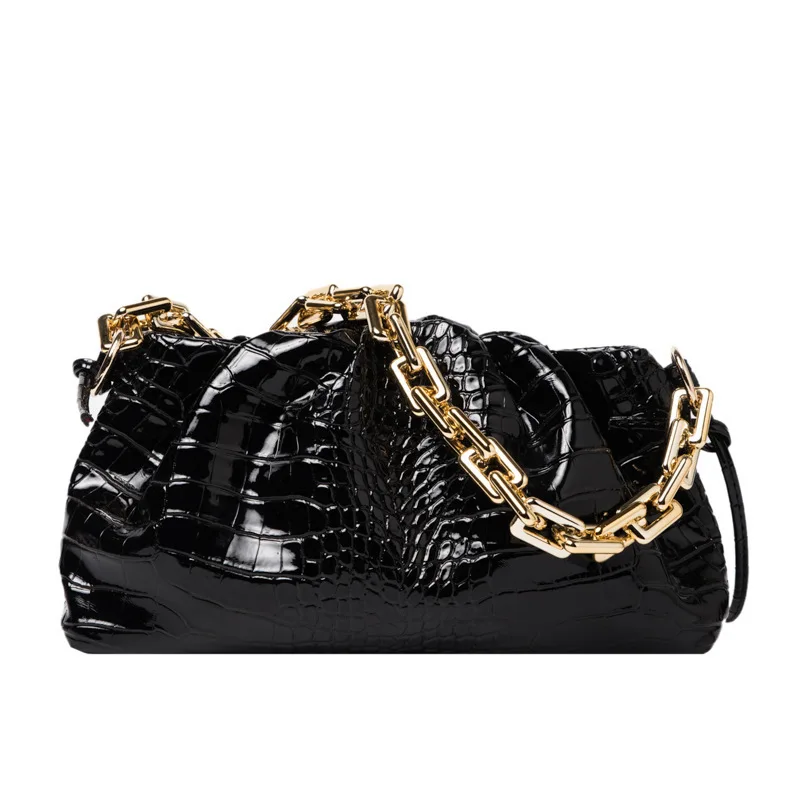 

Handbag Wholesale Fashion Trend Crocodile Single Shoulder Armpit Fold Thick Chain Crossbite Cloud Ladies Handbags, As the pictures