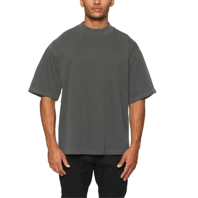 

100% Cotton Men's Oversized Boxy Fit Mock Neck Tee Shirt