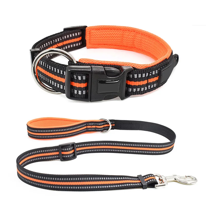 

High Quality custom luxury christmas designers strong nylon reflective training tactical dog collar and leash set, Black,green, blue, orange