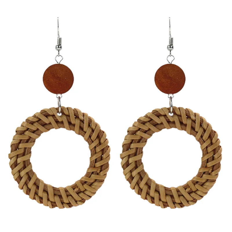 

Woven Unique Wholesale Rattan Handmade Geometric Jewelry Wood Vintage Boho Women 2021 Earrings Ethnic Accessories, Colorful