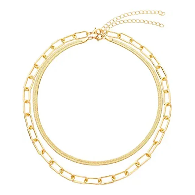 Hot Sale Laminated Multi-layered Gold Paper Clip Chain Necklace for Women