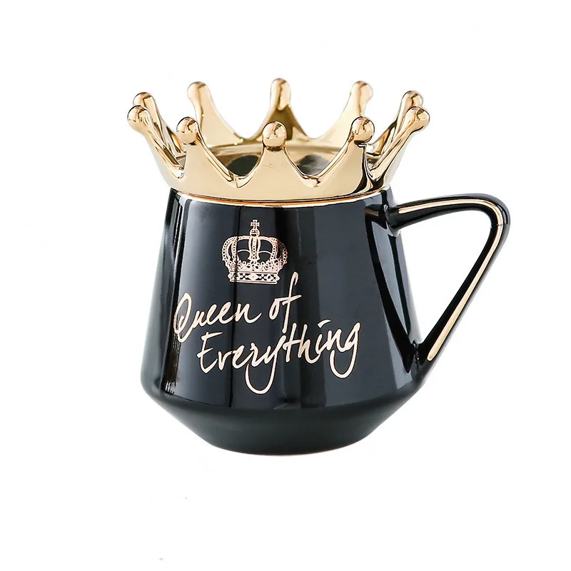 

luxury wedding gift custom ceramic mug black crown lid porcelain cup, Various