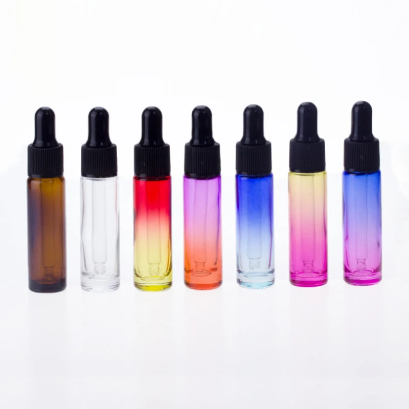 

In Stock Colorful Glass 10 ml Skincare Frosted Amber Clear Essential Oil Bottle with Bamboo Neck