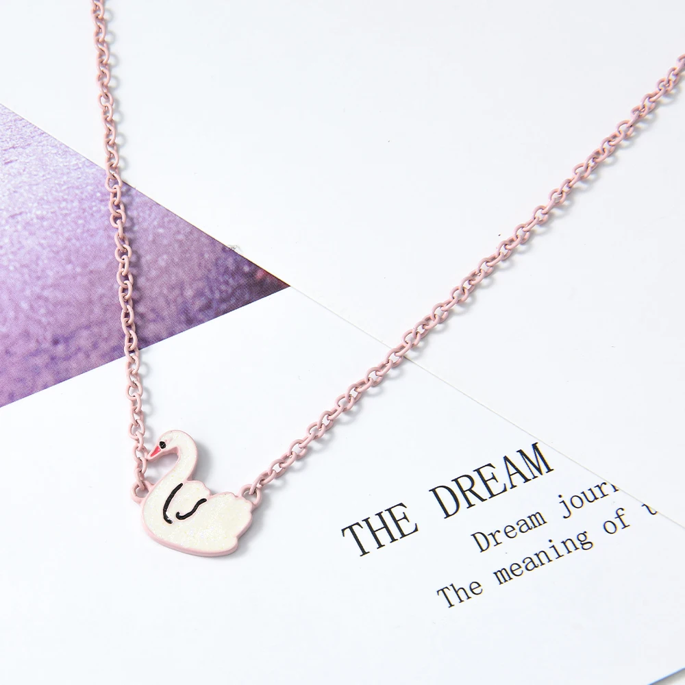 

Veijer 2020 New Cute Silver Plated Pink White Swan Necklace Kids Necklace Jewelry