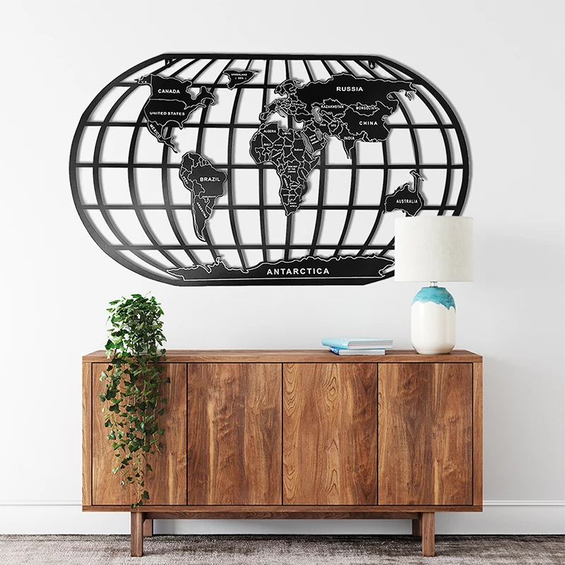 

Retro Industrial Style Metal World Map Wall Hanging Creative Background Wall Art Decoration For Home Dinning Room, Black