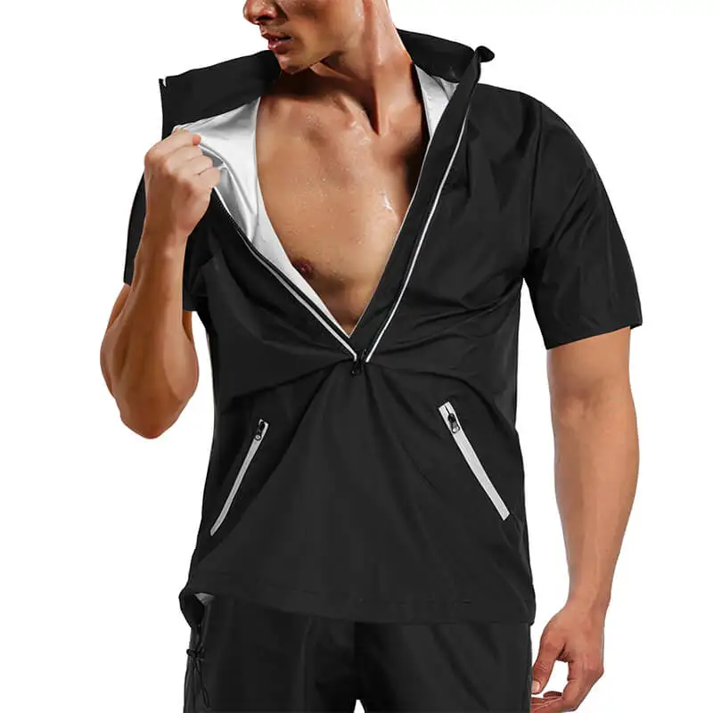 

Men Sauna Shapewear Tops Short Sleeve Jacket Weight Loss Slimming Sweat Sauna Suits