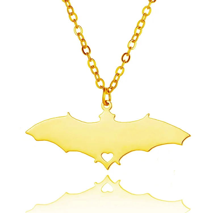 

Souvenir Hollow Heart Animal Stainless Steel Gold Plated Bat Pendant Jewelry Necklace, Gold,silver