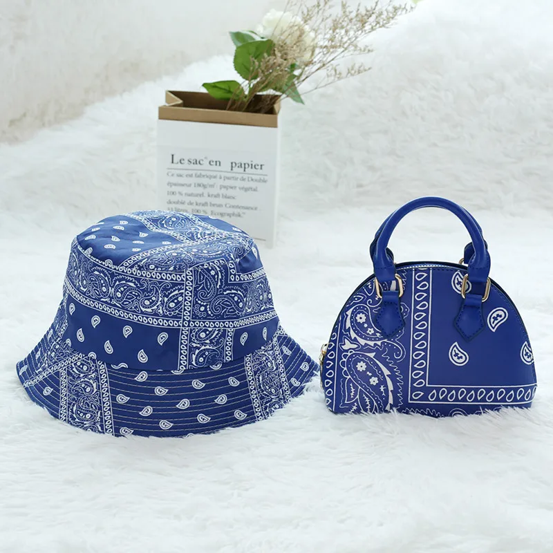 

2021 New Style INS Couples Cashew Flowers Clutch Handbag and Printed Fisherman Hat, Blue,red,black