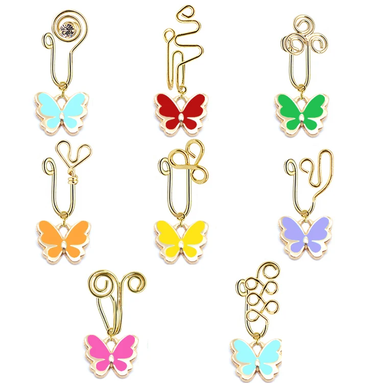 

Gaby new design colorfull butterfly dangling nose cuffs Hoop nose clip non piercing faux nose rings Jewelry, Gold