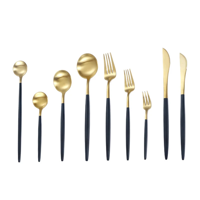 

High quality stainless steel flatware,matte gold and black cutlery set, Gold black