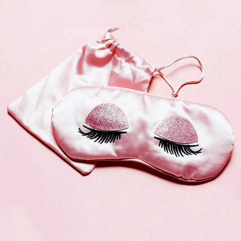 

Pink Eye Shadow Sleep Mask Silk Smooth Promotional Embroidery Soft Satin Eyeshade, Pink /customize pantone color