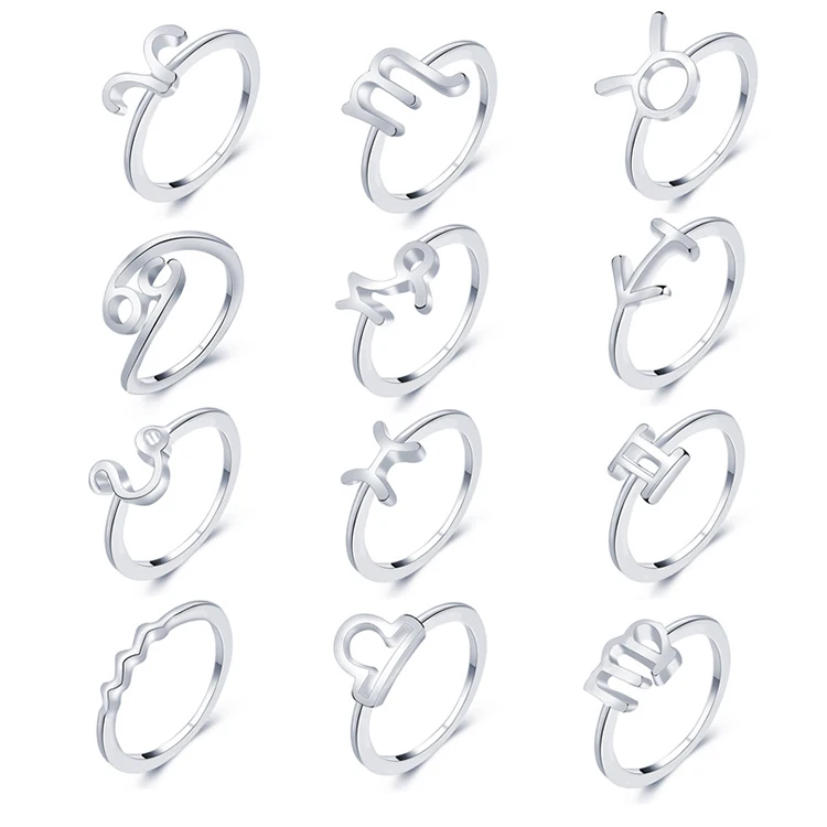 

Fashion New Metal Zodiac Sign Finger Rings Set for Women and Men, Photo