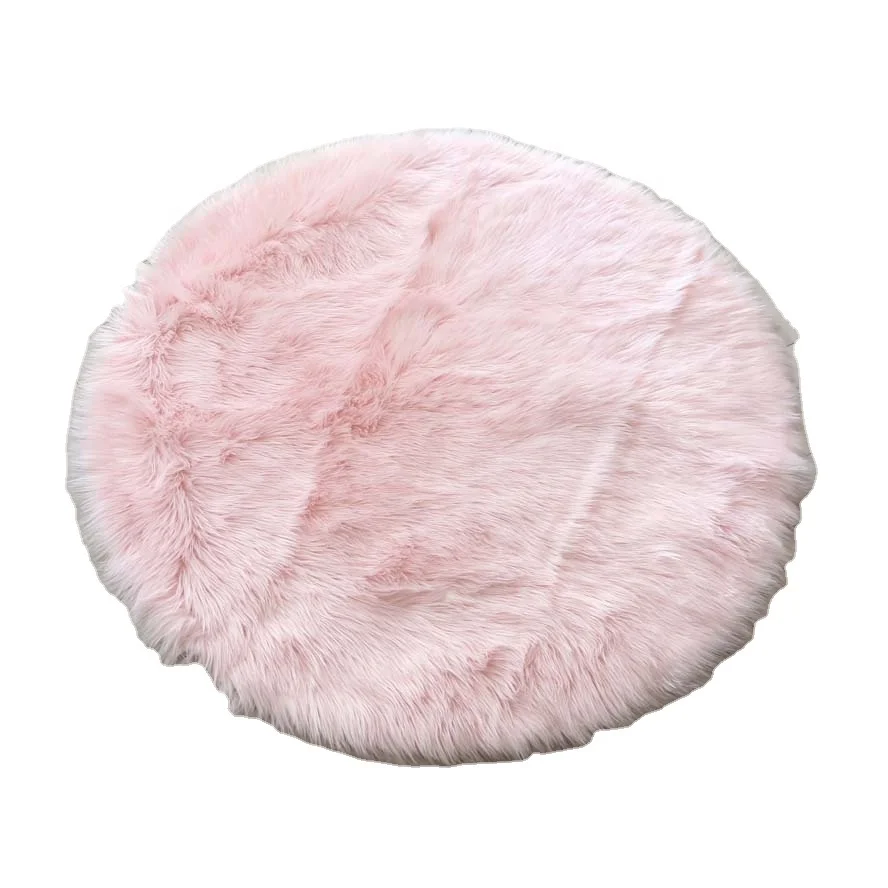 90cm Circle Simple Delicate Living Room Faux Fur Rug Shaggy Carpet