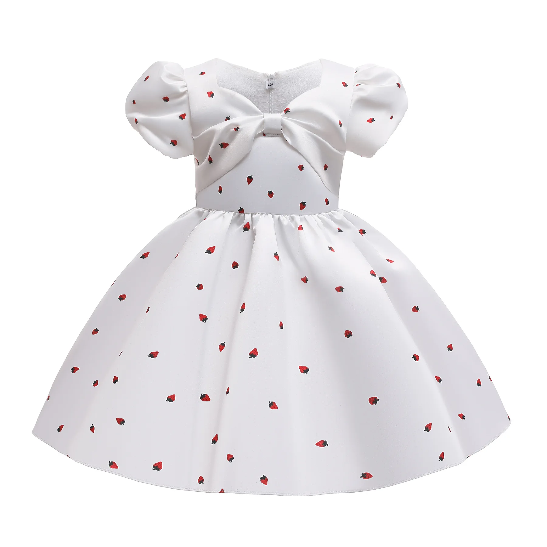 

2021 new party dress girls dress new girls dress puff sleeve strawberry print princess dress children dress