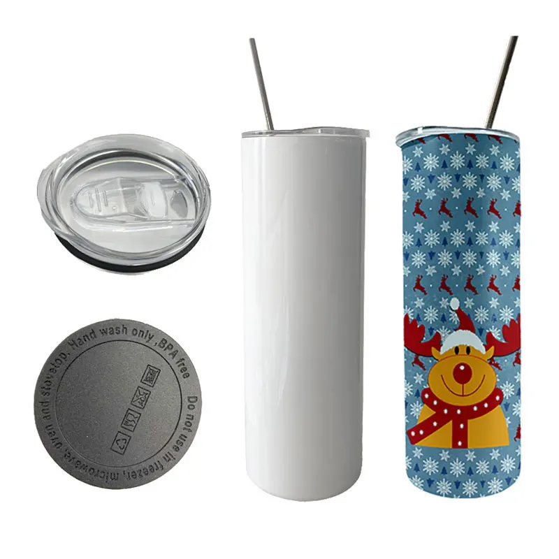 

Stock in USA Warehouse Double Wall Vacuum Insulated Stainless Steel Straight 20 oz Sublimation Blank White Skinny Tumbler