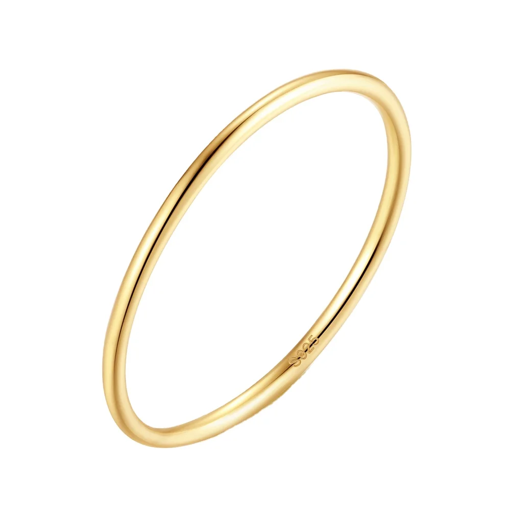RINNTIN APR25 Minimalism Fine Jewelry Men Rings Round S925 Sterling Silver Gold Plated 1mm Width Ring for Women