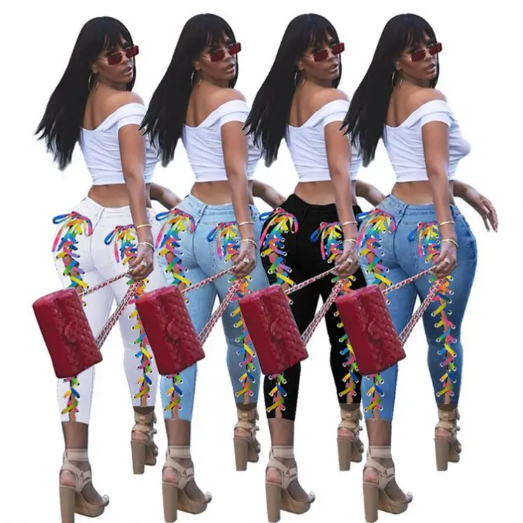 

FASHIONWINNE New Arrival 2021 Good Quality Women Fashion Clothing Ladies High Waist Bandage Jeans Women Denim Pants