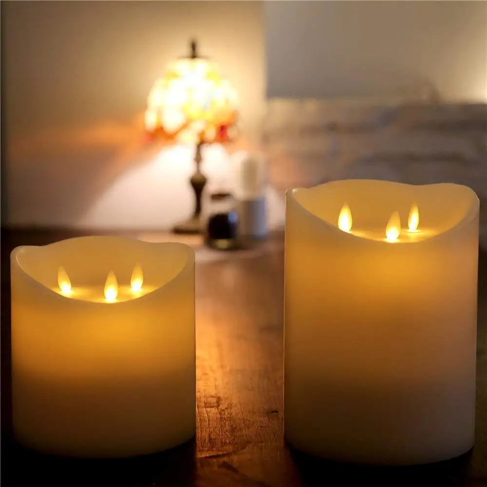 Big 3 Triple Dancing Wick Battery Operated Led Flameless Pillar Candles