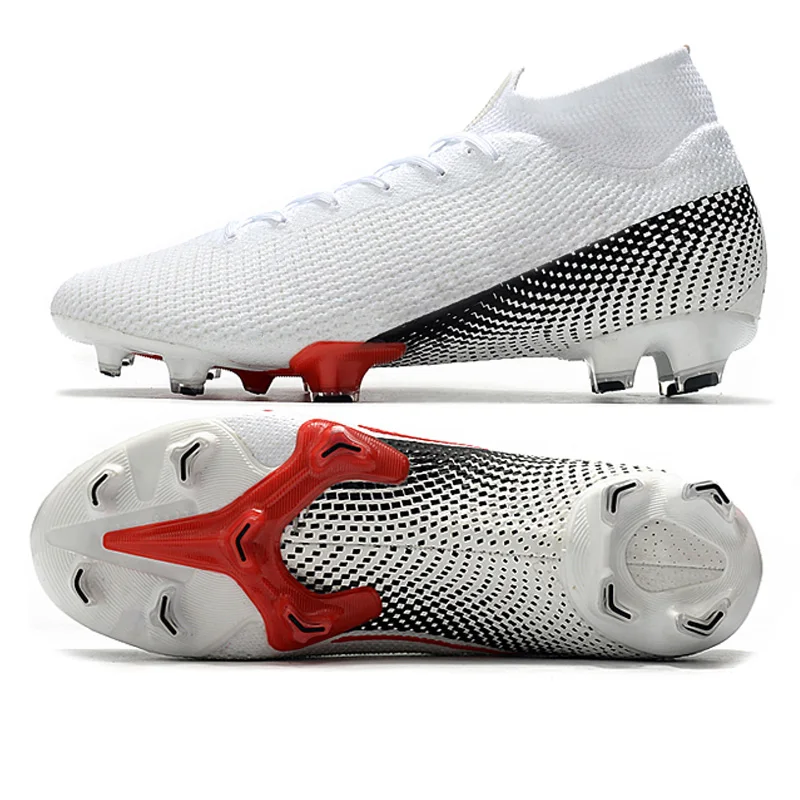 

New soccer cleats Original sport shoes New arrival long spike TF football shoes high quality soccer shoes boots for men, White