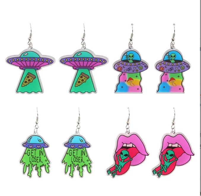 

Punk chic colorful acrylic alien earrings bulk earrings
