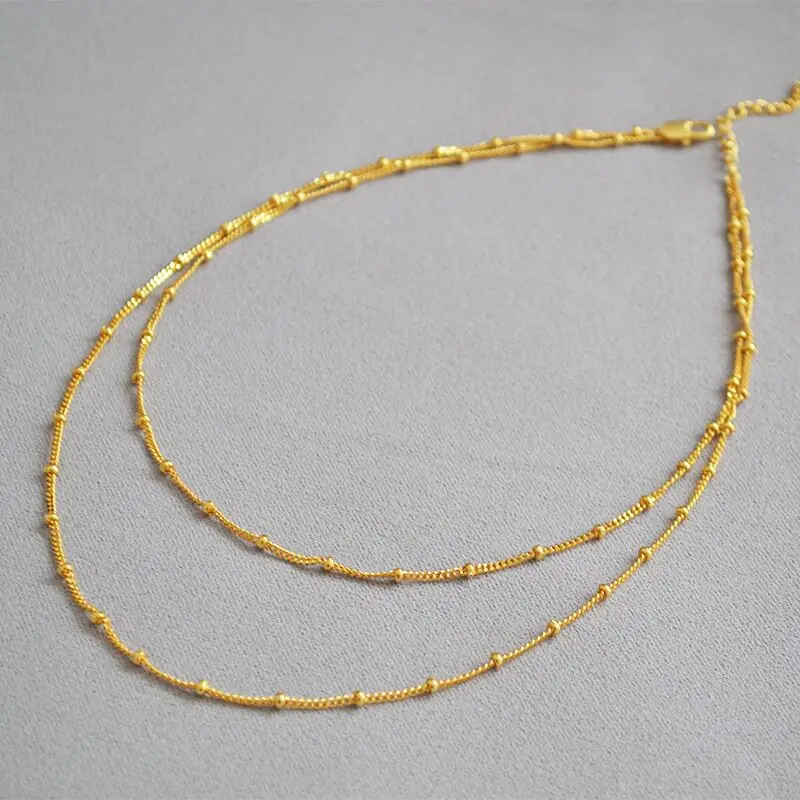 

Gold Plated Layered Beads Chain Double Layer Choker Necklace for Women Jewellery