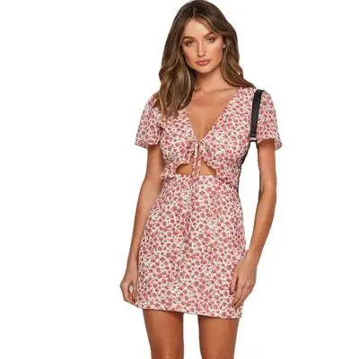 

A-line Floral Cut Out Mini Fashion Summer Women Dresses, Shown