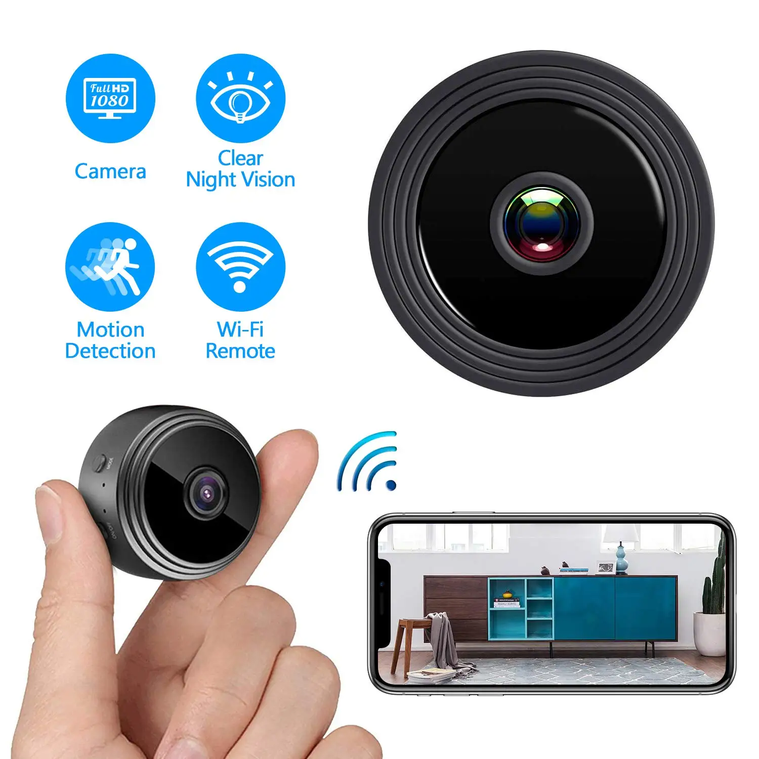 

mini camara A9 WiFi Hidden Camera Wireless HD 1080P Indoor CCTV Cam wireless Home WiFi Security surveillance Camera Nanny Cam, Black and white