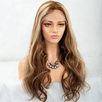 

Neflyon wholesale ombre wig human hair colored fringe wig blonde highlight body wave lace front wig