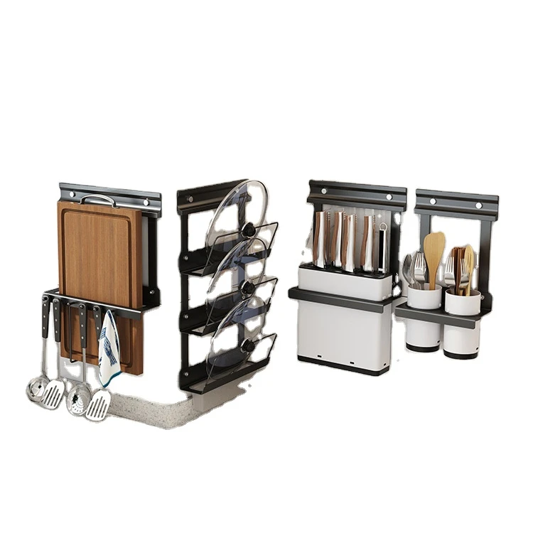

. New simple hanging kitchen storage shelf stainless steel wall knife block spice jar organizer dish drainer rack black
